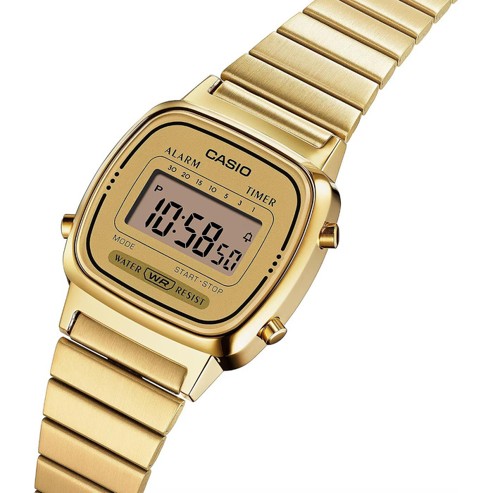 Жіночий наручний годинник Casio Vintage Digital LA670WGA-9DF, кварцовий, золотистий сталевий браслет