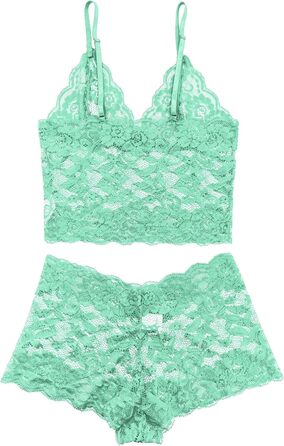 Сексуальний комплект спідньої білизни Lilosy з високою талією та V-подібним вирізом, квіткова мережка, бюстгальтер та трусики, 2-частинний, м'ятний, розмір M