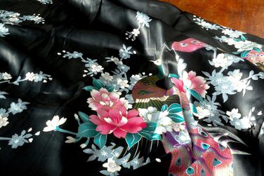 Чоловічий халат CCcollections з шовку сатину з принтом павича, V-подібний виріз та 3/4 рукава (універсальний розмір, чорний)