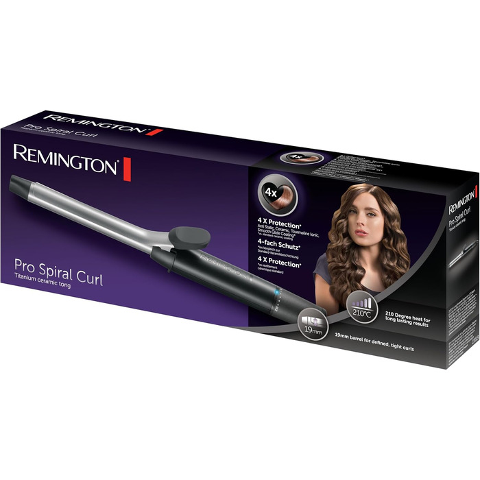Поворотний плойка-керлер для волосся Remington Pro Spiral Curl CI5519 (19 мм) з керамічним турмаліновим покриттям, цифровим дисплеєм до 210°C та затискачем для створення вузьких та чітких кучерів