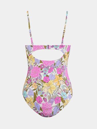 Купальник CUPSHE Daen з V-подібним вирізом, ефект зав'язування, корегуючий, з декоративними вирізами, суцільний (XS, жовтий/рожевий/квіти)