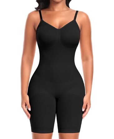 Коригуючий боді для жінок Werena Shapewear — безшовний утягуючий одяг для живота та стегон, формуючий боді-шорти з регульованими бретелями, чорний, розмір L