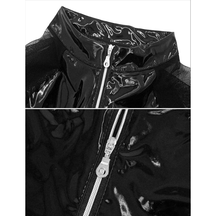 Чоловіча сорочка з лакованої шкіри, Wetlook, коротка, чорна - AIEOE