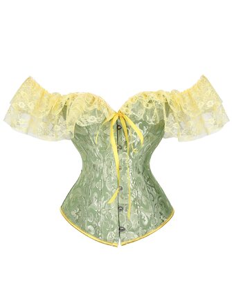Жіноче корсетне бюстгальтер з шнурівкою, квітковий принт, вінтажний стиль, під грудьми, застібка спереду, XXL, B-зелений