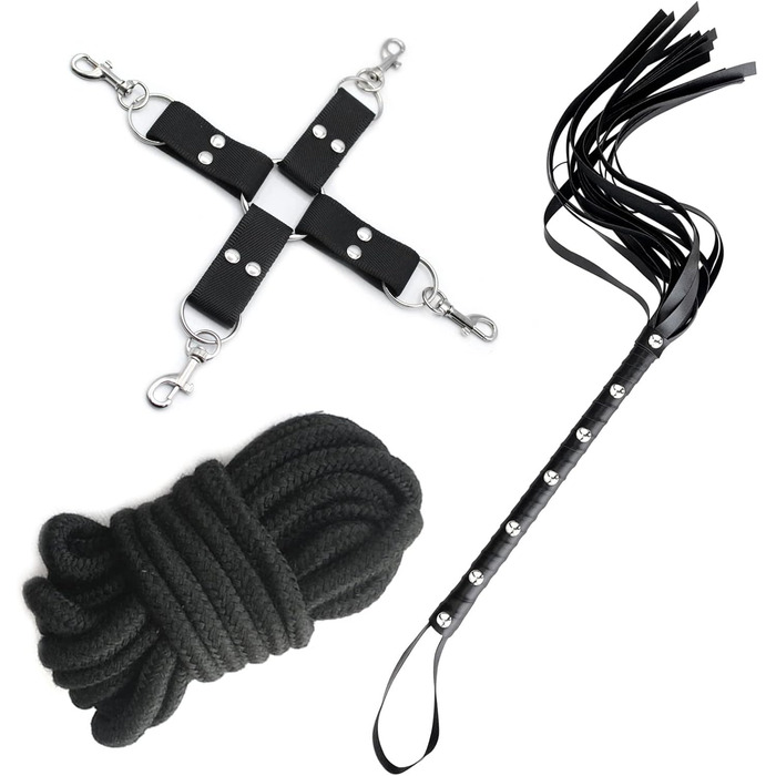Набір для БДСМ: 26 предметів (наручники, аналплаг, кільце для пеніса, чікер, кліпси для сосків, маска для очей, батіг, приглушник)