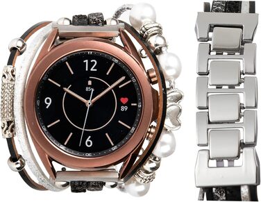 Шкіряний ремінець KONAFEI для Samsung Galaxy Watch 7/FE/6/5/4/3/Active 2, Classic (20мм), чорний з срібляною металевою застібкою