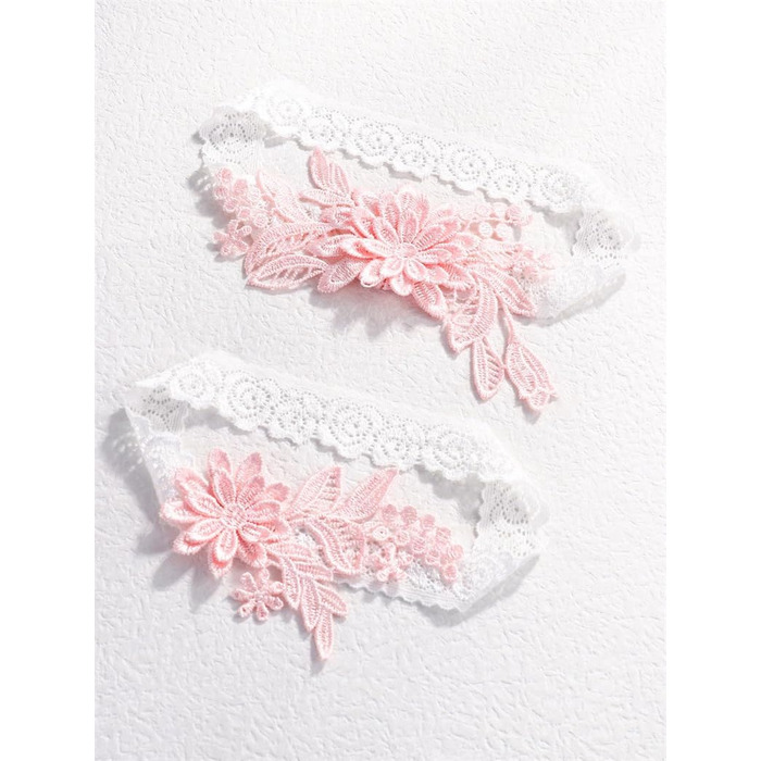 Жінські мереживні стрічки-тримачі для панчіх YUEKOPOU. 1 пара. Ідеально для весілля, вечірки, косплею, прому. Рожевий колір.