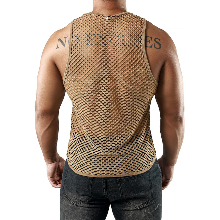 Чоловіча сітка JOGAL Mukel прозора сорочка з короткими рукавами, під сорочку (S, Коричневий)