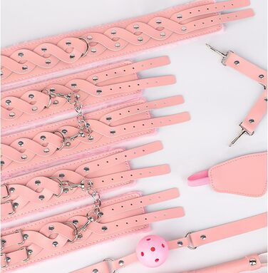 Набір для БДСМ для пар (7 предметів): плюшеві наручники, пов'язка на очі, батіг, пристосування для фіксації рота, іграшки для дорослих (рожевий)