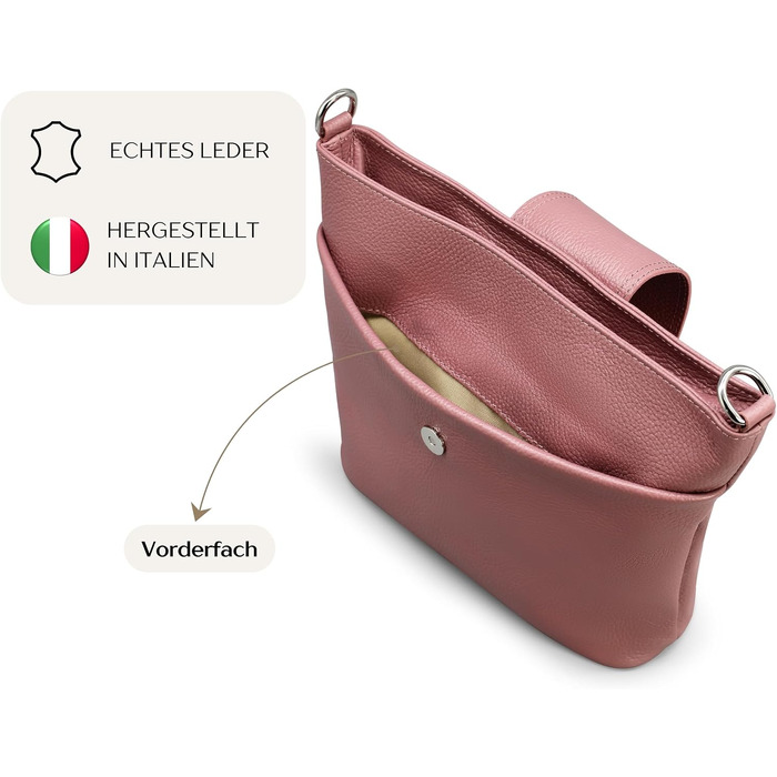 Жіноча сумка через плече Brise Art ELLIE з натуральної шкіри, ручної роботи, Crossbody Bag з 6 відділеннями, Made in Italy (Колір: Старорожевий)