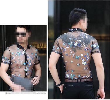 Чоловіча літня сорочка Deepsko з мереживом та квітковим візерунком, прозора, розмір EU S (50-65 кг)