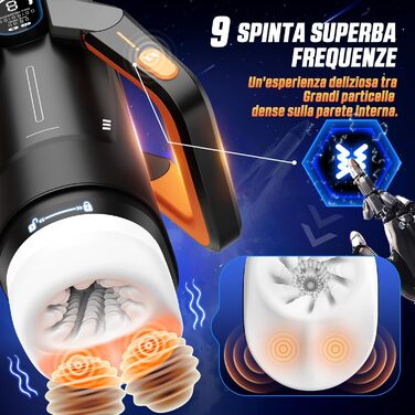 Інтимна іграшка для чоловіків Eanatoys Masturbieren - 9 вібраторів, телескопічна функція, 3D реалістична вагіна, LCD-дисплей, помаранчевий колір