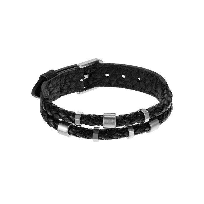 Чоловічий шкіряний браслет Fossil Casual Texture з магнітною застібкою або замком, колір: насичений чорний