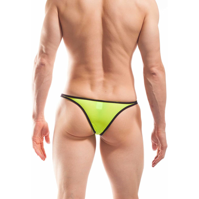 WOJOER Танга чоловіче міні з принтом смужки, для пляжу та нижньої білизни, еластичний Bug Thong з натуральним пуш-ап ефектом, дизайнерський Kubwear від Innovations-abe, виготовлено в Німеччині (S, неоновий жовтий)