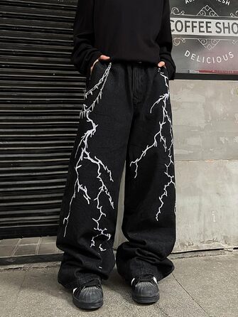 Чоловічі джинси Baggy з вишивкою, широкі штани Denim чорного кольору, розмір M A40