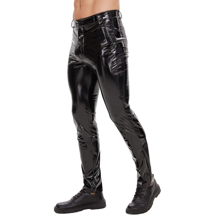 Шкіряні штани чоловічі Xokesy, блискучі, з блискавкою, відкритий крок, чорні, для відпочинку