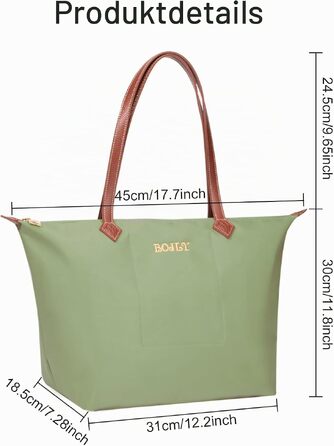 Жіноча сумка-шопер Tote Bag великого розміру, водонепроникна нейлонова сумка на плече з блискавкою, складана легка сумка для роботи, навчання, покупок та подорожей (Авокадо Зелений)