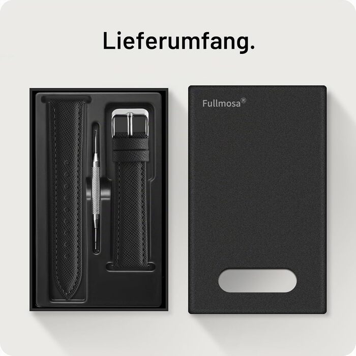 Ремінець Fullmosa 20мм зі шкіри для Garmin Vivoactive 6/5/4, Venu SQ та Samsung Galaxy Watch 7/6/5/4 FE (40/44/45мм), Classic 43мм, чорний