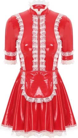 Костюм горничної MSemis: сексуальний набір нижньої білизни з ефектом мокрого блиску, готичний стиль, французький, косплей (XL, червоний)