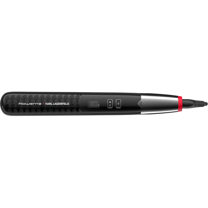 Випрямляч для волосся Rowenta x Karl Lagerfeld SF467L K/Pro Stylist з кератиновим покриттям Glow, іонною функцією та вбудованим гребенем, 140-210°C, чорно-червоний