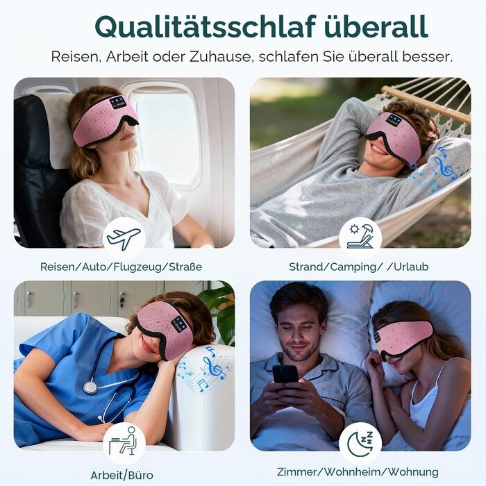 Bluetooth маска для сну з навушниками LC-dolida, повна світлоізоляція (Blackout), м'яка тканина, колір baby-рожевий