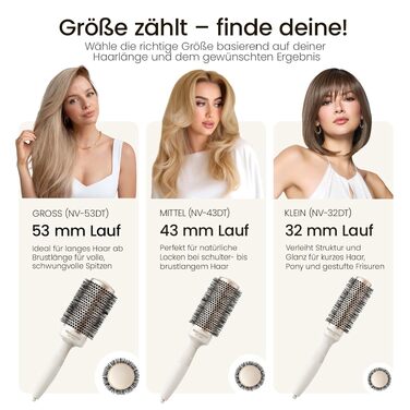 Кругла щітка для волосся AIMIKE NaturaVol Medium для сушіння феном та стайлінгу, об'єм та гладкість, 43мм (діаметр основи), 63мм (з щетиною), 2 затискачі в комплекті