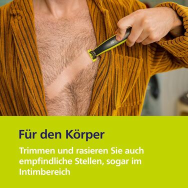 Електричний тример та бритва PHILIPS OneBlade 360 Face & Body QP2834/31 для обличчя та тіла, 3 леза 360, 4 насадки для стрижки (1-5 мм), 2 насадки для тіла, вологоелементне та сухе гоління