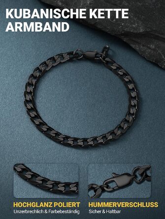 Сталевий браслет-ланцюг PROSTEEL для чоловіків та жінок, панцирний плетений браслет із нержавіючої сталі, чорний, 23 см, ширина 6 мм