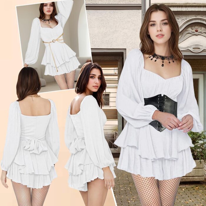 Костюм пірата для жінок, 5 предметів: сукня, таліювання, намисто, пояс, панчохи. Ідеально для Хелловіну, карнавалу, вечірок