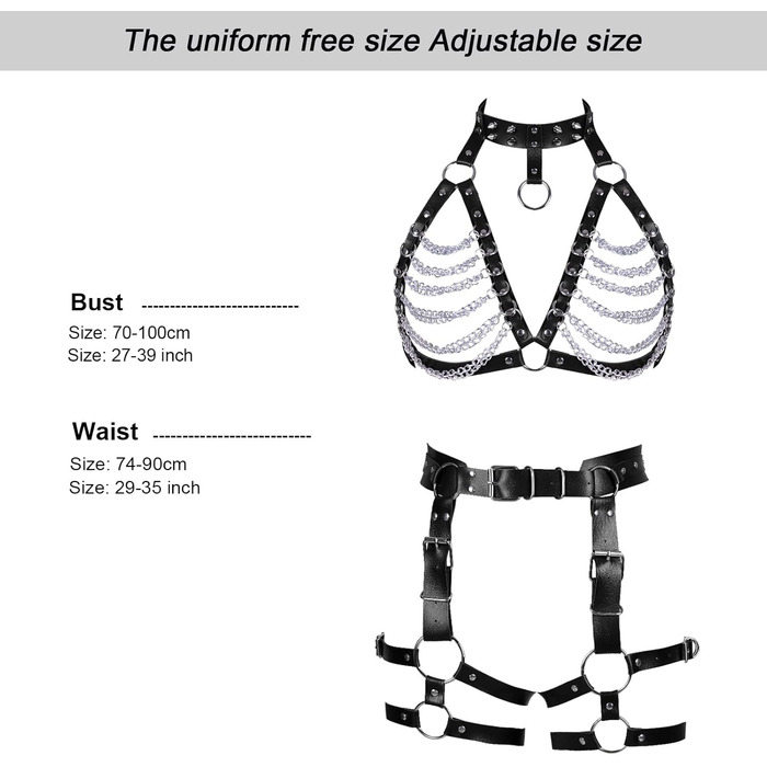 Чорний шкіряний пояс-стрінг з кільцями для тіла - аксесуар для фотосесій, танців, костюмів на Хелловін, готичний стиль, універсальний розмір