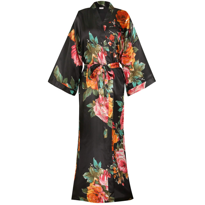 Жіночий халат goodmansam, довгий, квітковий сатин, кімоно, весільний, для нареченої, нічний, XL-XXL, чорний