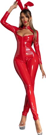Комбінезон FEOYA з ефектом вологого блиску для жінок, латексний catsuit, боді з довгим рукавом, для сцени, вечірок, клубу, червоний (XL)