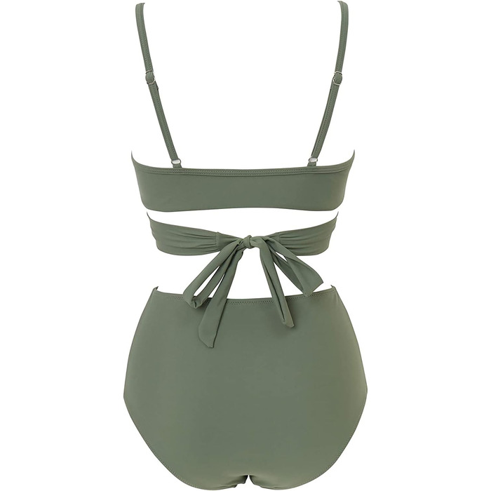 Бікіні JFAN з рюшами, пов'язка на спині, висока талія, топ з пуш-ап, комплект 2 шт. (Армійний зелений, XL)