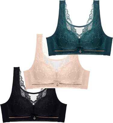 3 шт. комплект класичних мереживних спортивних бюстгальтерів CSKJ для жінок: Push Up, без кісточок, м'які, безшовні. Ідеально для спорту, сну та йоги (80C)