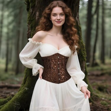 Корсет TRIWORKS для жінок: корсаж, бюстгальтер, сатиновий корсет з шнурівкою, стегновий фіксатор для Хелловіну та карнавалу, XS-XXL, коричневий