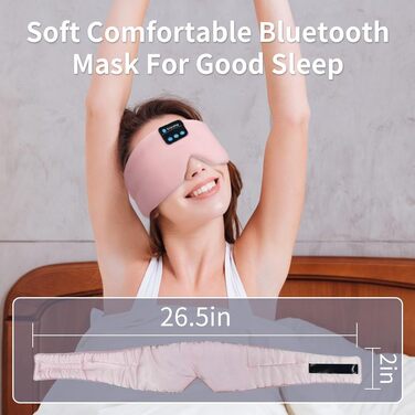 Шовкова маска для сну з Bluetooth-навушниками 5.3 Joythink, музична маска для сну для тих, хто спить на боці, 16 годин автономної роботи, миюча маска для подорожей, медитації та відпочинку, Рожева