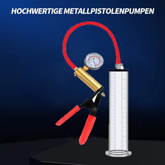 Ручна вакуумна помпа для збільшення пеніса з манометром та металевою ручкою - для ерекції та тренування витривалості, прозора помпа для чоловіків, секс-іграшка (23 * 6.4 см)