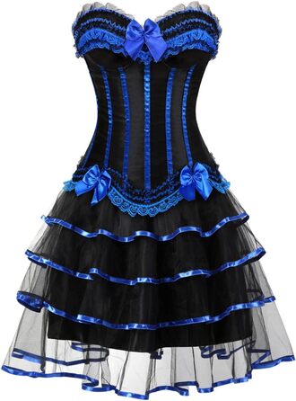 Жіноче корсетне бюстгальтер з мережива, повномірний, з кісточками, вінтажний корсет, корсаж, костюм на Хелловін, блакитний (M)