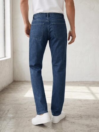 Чоловічі джинси Runcati Slim Fit з бавовни та стрейч, однотонні сині штани для повсякденного та ділового стилю, 34W / 32L