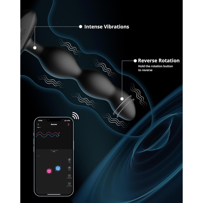 Вібратор анальний LOVENSE Ridge з пульсацією та ротацією, анальний плаг для чоловіків та жінок, з пультом дистанційного керування