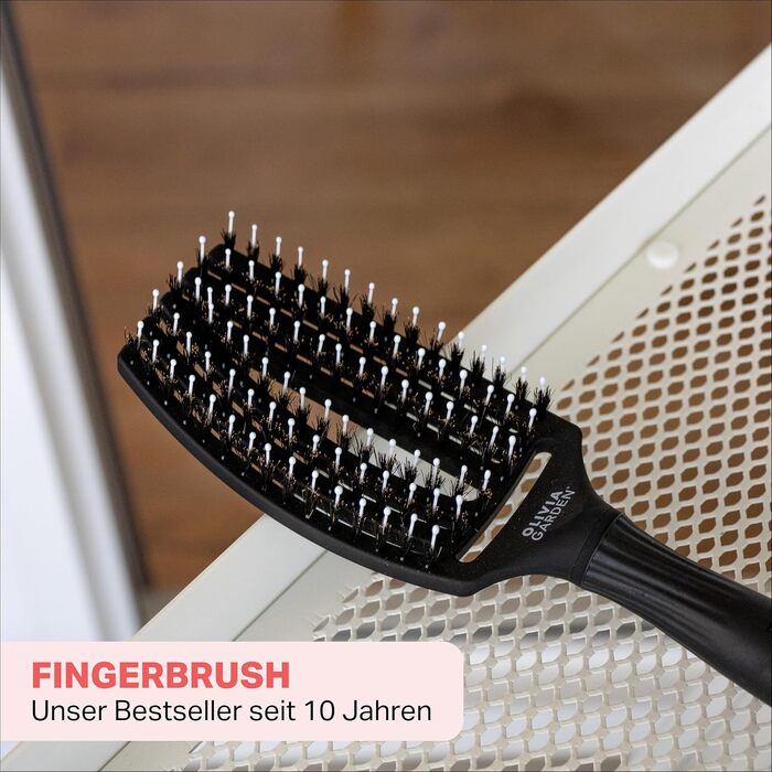 Іонізуюча щітка для волосся Olivia Garden Fingerbrush Combo (середня, 6 рядів) для сушіння, вирівнювання та догляду за середнім та довгим волоссям, з щетиною кабана та антистатичним нейлоном