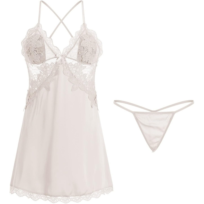 SRZYMJ: Сексуальна нічна сорочка-комбінезон з мереживом для жінок - прозора мереживна піжама, спідниця-танга, домашній одяг (XL, білий)