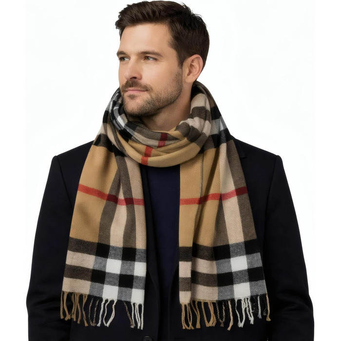 Унісекс шарф у клітинку KARMA.DIEM London Style, м'який зимовий шарф Classic Brown Plaid, 35x170 см