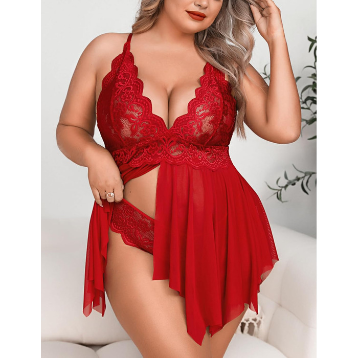 Квіткова нічна сорочка-боді Aranmei для жінок великих розмірів, червона, XXL