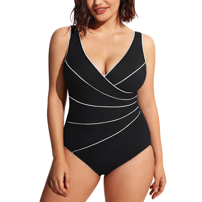 Купальник жіночий Delimira великі розміри, чорний, з V-подібним вирізом, з м'якими вставками