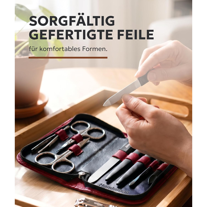 Професійний набір для манікюру Solingen (8 предметів) у шкіряному чохлі LWG, червоний