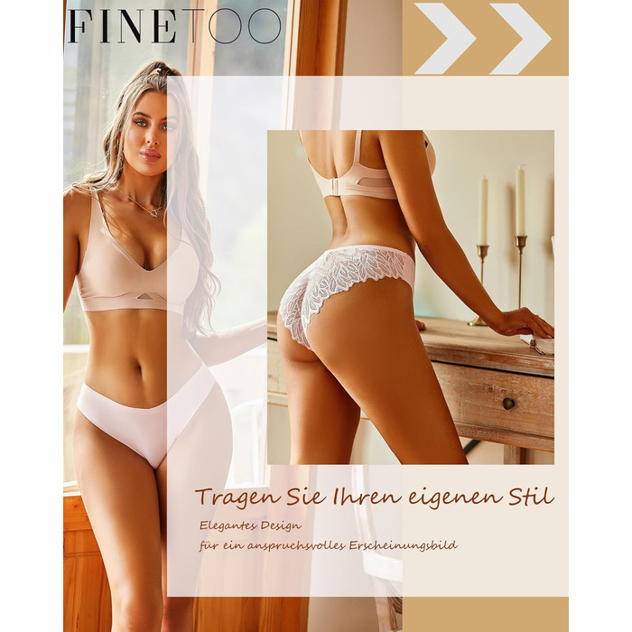 Набір трусиків FINETOO з 6 шт. - безшовні, мереживні, з низькою талією, S-XL