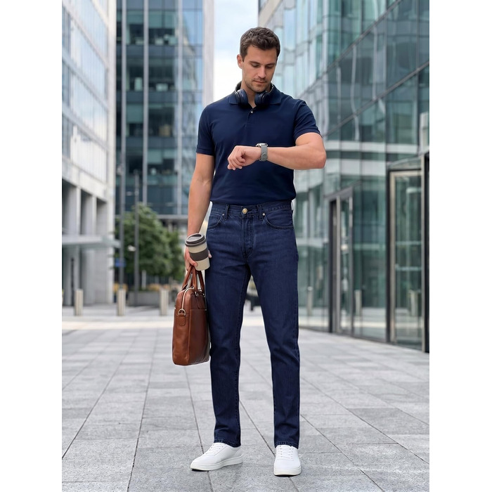 Чоловічі джинси Runcati Slim Fit з бавовни та стрейч, однотонні темно-сині штани для повсякденного та ділового стилю (31W / 30L)