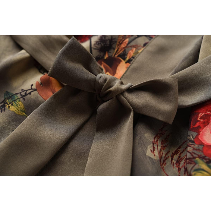 Жіночий халат кімоно Ledamon з кишенею, квітковий принт, чорно-сірий, універсальний розмір