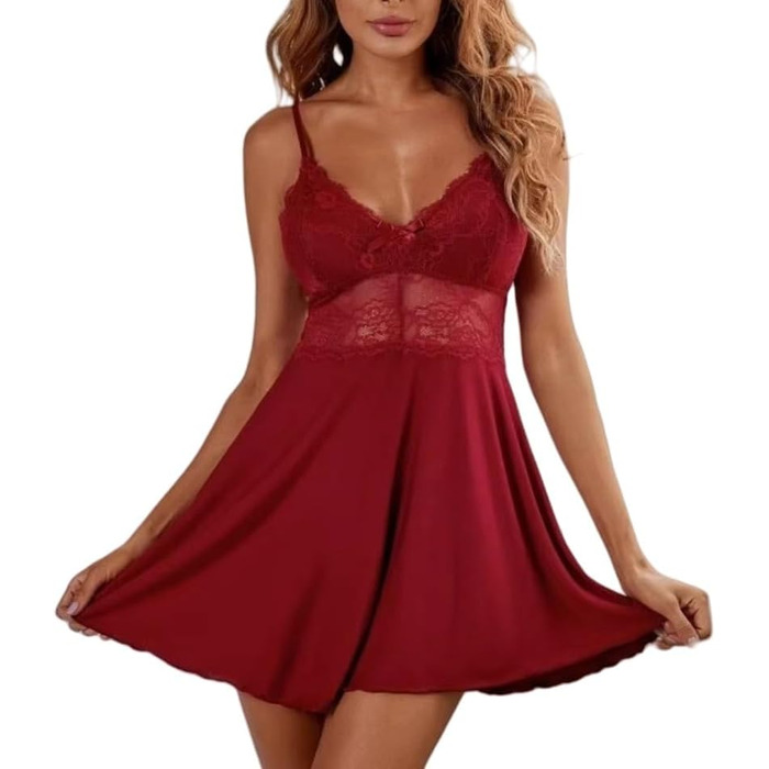 Нічна сорочка KNDSSMY великих розмірів, червона, мереживо, сатин, V-подібний виріз, на тонких бретелях, прозора, для вечірки, весільна